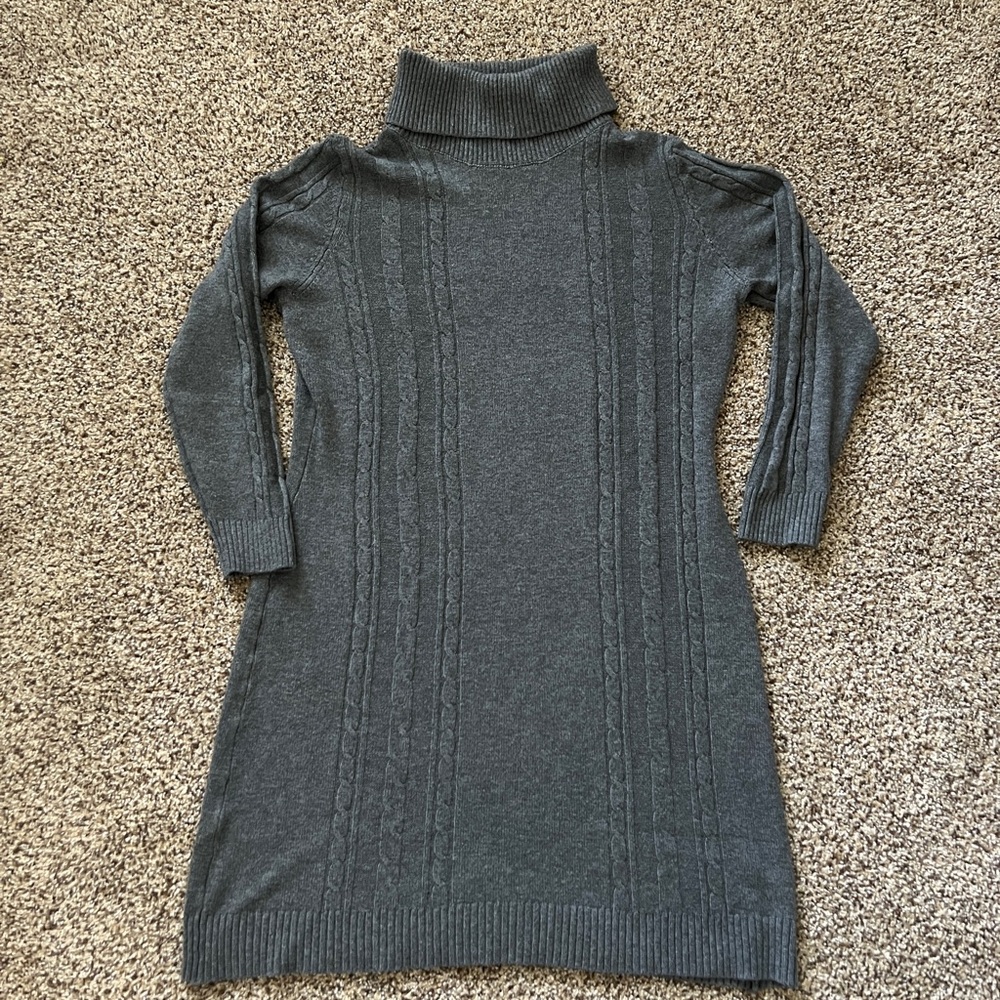 Elegant Gray Turtleneck Sweater Dress